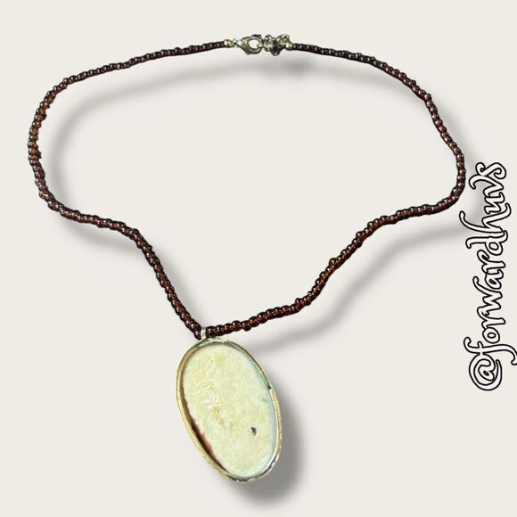 Hand Painted Pendant Necklace with Seed Bead Chain - Picture 5 of 12